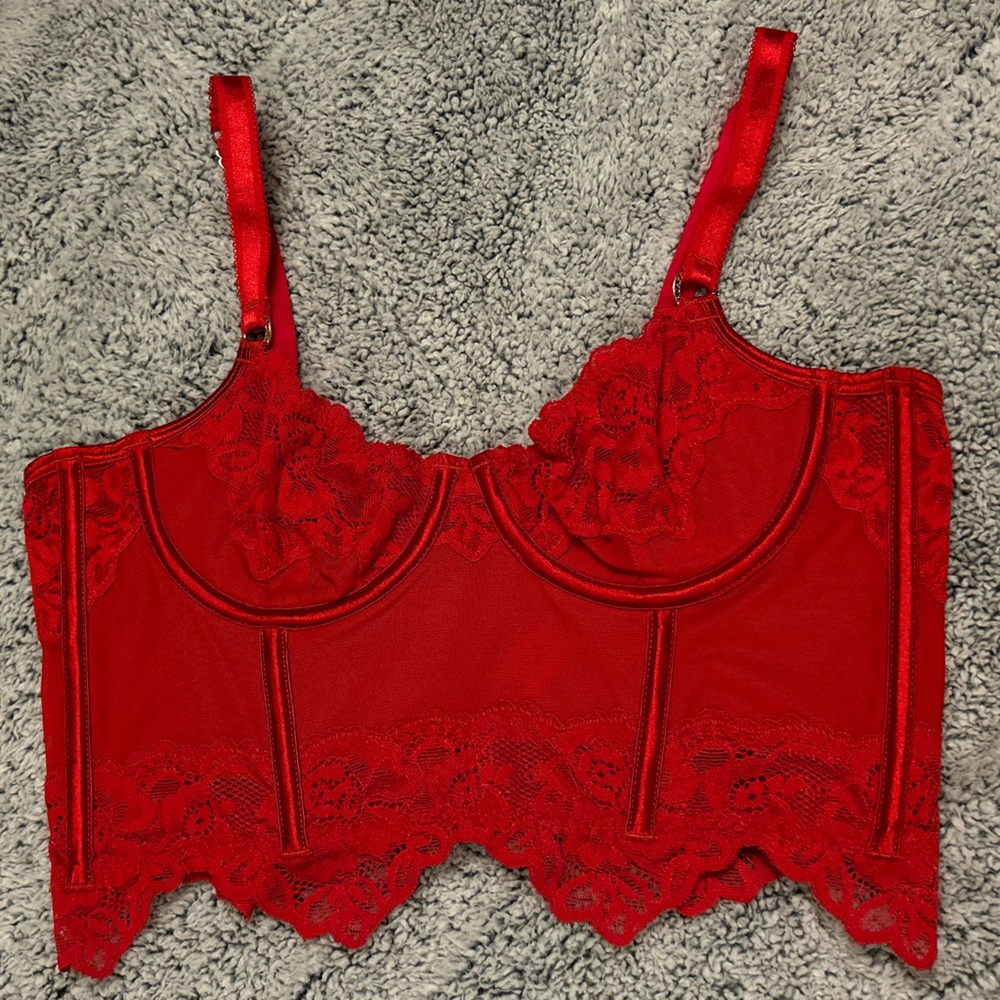 Sofia Intimates Red Lace Mesh Bustier Top Luxurious Size Small BNWOT